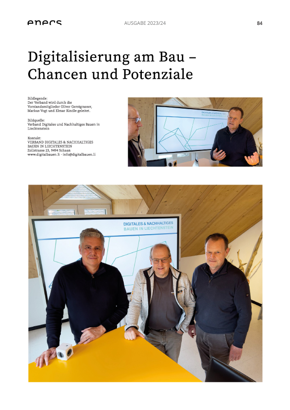Ausschnitt Artikel Digitalisierung am Bau im ENECS Fachjournal Liechtenstein 2024